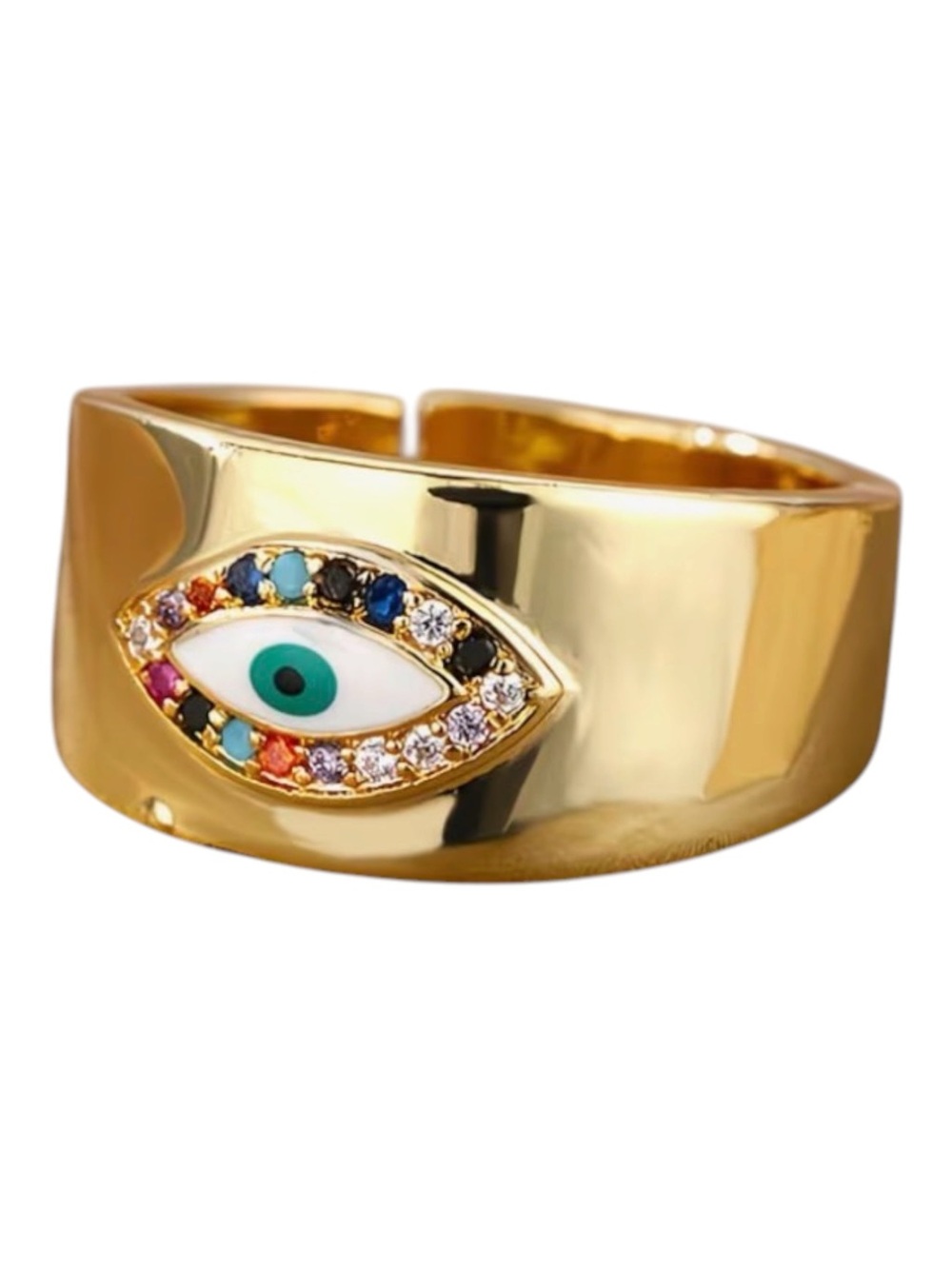 18k Gold Plated Multicolour CZ Eye Adjustable Band Ring. New. - Picture 3 of 10